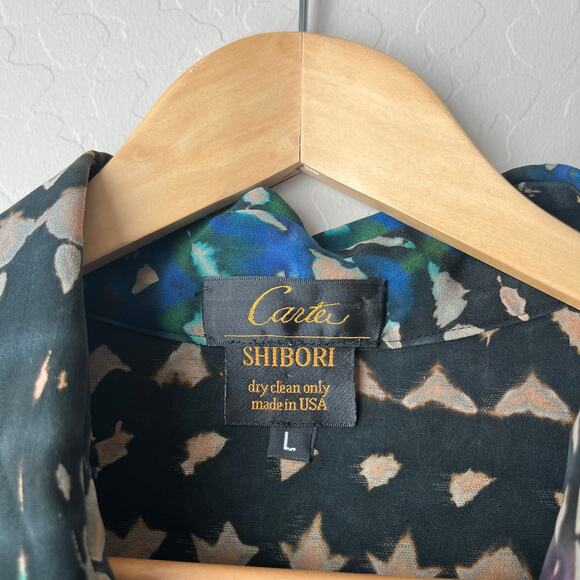 Carter Shibori Silk Abstract Tie Dye Print Long Sleeve Button Up Tunic Blouse L - Picture 5 of 8